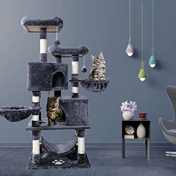 NEGTTE Cat Tree for Indoor Cats- Multi-Level Cat Tree for Big Cats -Cat Condo Big - Cat Climbing Tower-Pet Play House