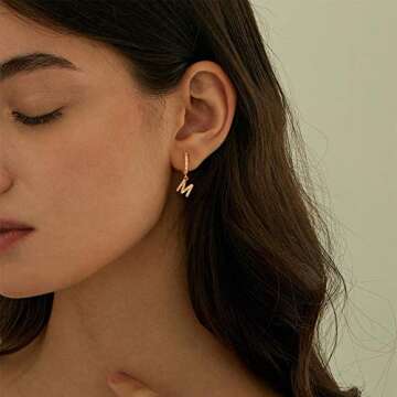 VACRONA Initial Earrings Dainty CZ Huggie Earrings 14K Gold Hoop Earrings Tiny Cubic Zirconia Dangle...