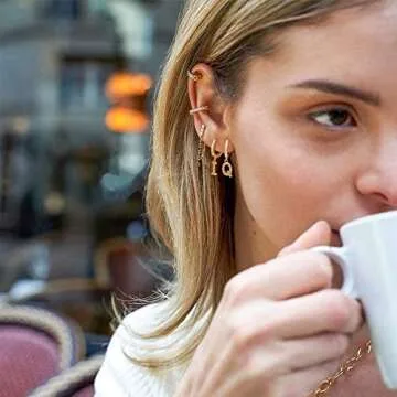 VACRONA Initial Earrings Dainty CZ Huggie Earrings 14K Gold Hoop Earrings Tiny Cubic Zirconia Dangle Earrings Customized Hoops Personalize Earrings For Women Jewelry Gift(M)