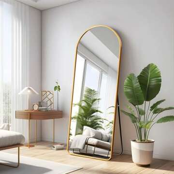KIAYACI Arched Full Length Mirror Floor Mirror with Stand Bedroom Dressing Mirror Full Body Wall Mir...