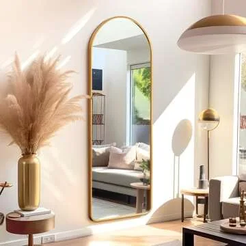 KIAYACI Arched Full Length Mirror Floor Mirror with Stand Bedroom Dressing Mirror Full Body Wall Mirror (Gold, 65" x 22")