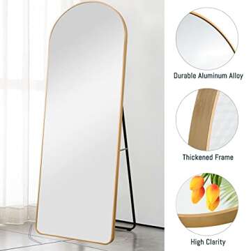 KIAYACI Arched Full Length Mirror Floor Mirror with Stand Bedroom Dressing Mirror Full Body Wall Mirror (Gold, 65" x 22")