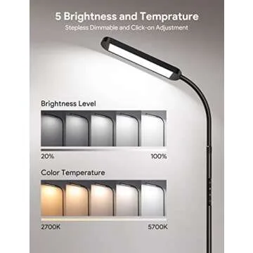 MediAcous LED Floor Lamp for Living Room, 5 Colors & Brightness & Step-Less Adjustable, Standing Lam...