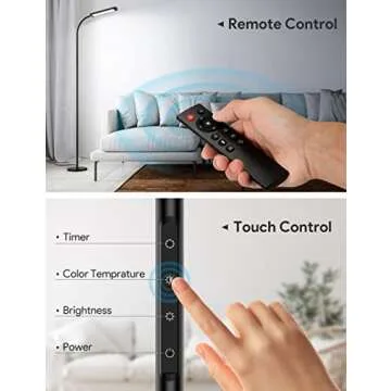 MediAcous LED Floor Lamp for Living Room, 5 Colors & Brightness & Step-Less Adjustable, Standing Lamp with 1H Timer, Remote & Button, Dimmable Reading Floor Lights, Work with Wall Switch