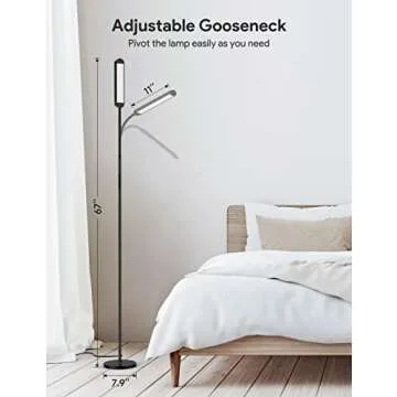 MediAcous LED Floor Lamp for Living Room, 5 Colors & Brightness & Step-Less Adjustable, Standing Lamp with 1H Timer, Remote & Button, Dimmable Reading Floor Lights, Work with Wall Switch