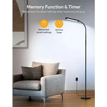 MediAcous LED Floor Lamp for Living Room, 5 Colors & Brightness & Step-Less Adjustable, Standing Lamp with 1H Timer, Remote & Button, Dimmable Reading Floor Lights, Work with Wall Switch