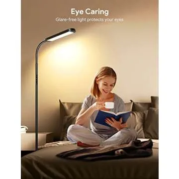MediAcous LED Floor Lamp for Living Room, 5 Colors & Brightness & Step-Less Adjustable, Standing Lamp with 1H Timer, Remote & Button, Dimmable Reading Floor Lights, Work with Wall Switch