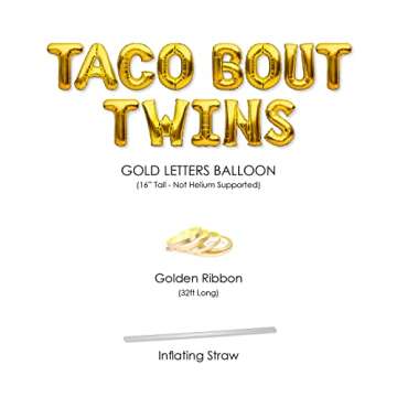 PartyForever Gold TACO BOUT TWINS Balloons Banner Taco Themed Twins Baby Shower Decorations or Birth...