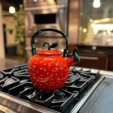 Whistling Tea Kettle for Stove Top Enamel on Steel Teakettle, Supreme Housewares Strawberry Design T...