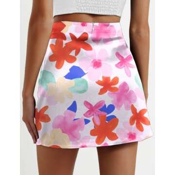 Zeagoo Ladies Mini Skirts Stain Silk Skirts Solid Casual Work Skirts Floral Summer Short with Zipper...