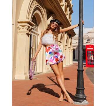 Zeagoo Ladies Mini Skirts Stain Silk Skirts Solid Casual Work Skirts Floral Summer Short with Zipper,X-Large