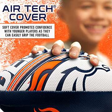 Franklin Sports NFL Denver Broncos Football - Youth Mini Football - 8.5" Junior Size Ball - SPACELACE Easy Grip Texture- Perfect for Kids