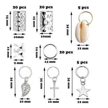 100 Pieces Hair Jewelry for Women Braids, 20 Pieces Loc Jewelry Accessories for Braiding Hair, Big Silver Braids Hair Rings for Dreadlocks Braiding Hair