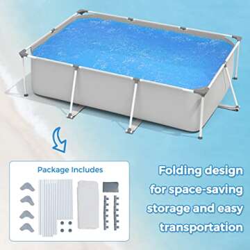 GYMAX Swimming Pool, 10ft x 6.7ft x 2.5ft Above Ground Rectangular Steel Frame Pool with Filter Inlet & Pool Cover, Tear-Resistance Durable Outdoor Pool for Backyard, Patio (Grey)