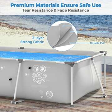 GYMAX Swimming Pool, 10ft x 6.7ft x 2.5ft Above Ground Rectangular Steel Frame Pool with Filter Inlet & Pool Cover, Tear-Resistance Durable Outdoor Pool for Backyard, Patio (Grey)