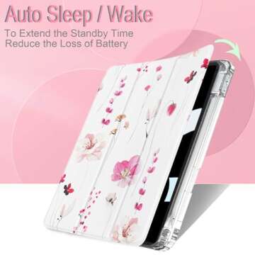 Feams iPad Case A16 11 Inch with Slim Clear Back and Pencil Holder