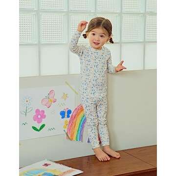 moimoln Flower Soft Cotton Modal Baby Toddler Girls Snug Fit Pjs Daily Long Sleepwear Fla Blue 3T