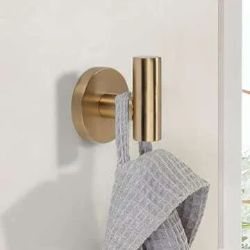 TUNNY 3 Pack Round Bathroom Towel Hooks in Champagne Gold