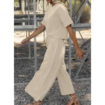 SHEWIN Two 2 Piece Outfits 2025 Spring Fahion Sweat Suit Lounge Sets for Women Casual Short Sleeve Crewneck Pullover Tops Loungewear Pants Loose Pajama Tracksuit Summer Outfit Black XL