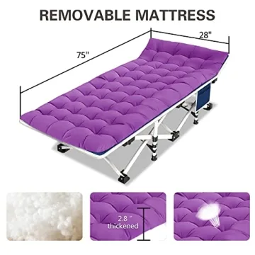 GETOVIN Camping Cot with Comfortable Mattress Cots for Sleeping Easy to Setup Sturdy Camping Bed Folding Cot Guest Bed with Carry Bag