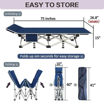 GETOVIN Camping Cot with Comfortable Mattress Cots for Sleeping Easy to Setup Sturdy Camping Bed Folding Cot Guest Bed with Carry Bag