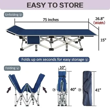GETOVIN Camping Cot with Comfortable Mattress Cots for Sleeping Easy to Setup Sturdy Camping Bed Folding Cot Guest Bed with Carry Bag