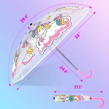 EAONE Kids Umbrella, Transparent Clear Stick Umbrellas Windproof Rain Auto Open for Child Boys Girls
