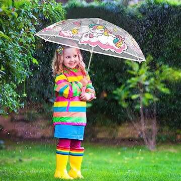 EAONE Kids Umbrella, Transparent Clear Stick Umbrellas Windproof Rain Auto Open for Child Boys Girls