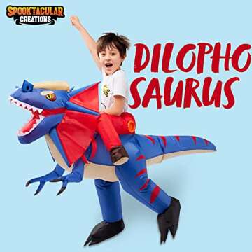 Spooktacular Creations Dilophosaurus Halloween Inflatable Costume for Kids, Funny Dinosaur Costume, ...