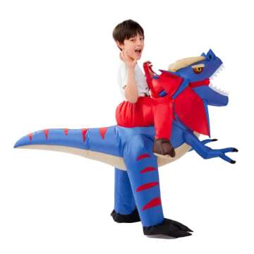 Spooktacular Creations Dilophosaurus Halloween Inflatable Costume for Kids, Funny Dinosaur Costume, Riding a Dragon Air Blow Up Costumes for Halloween Costume Parties