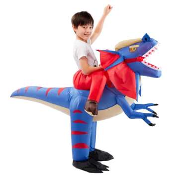 Spooktacular Creations Dilophosaurus Halloween Inflatable Costume for Kids, Funny Dinosaur Costume, Riding a Dragon Air Blow Up Costumes for Halloween Costume Parties