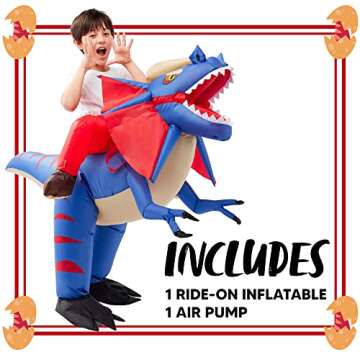 Spooktacular Creations Dilophosaurus Halloween Inflatable Costume for Kids, Funny Dinosaur Costume, Riding a Dragon Air Blow Up Costumes for Halloween Costume Parties
