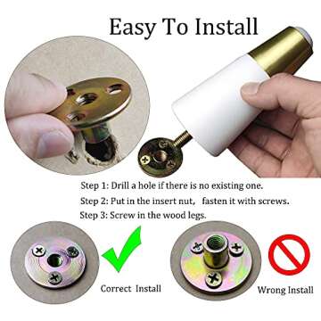 Furniture Legs 6 inch Height Couch Legs Wood Round Tapered Gold Furniture feet Set of 4 Replacement Legs for Sofa Couch Armchair canbinet Dresser with M8 Screws kit (6 inch, White)