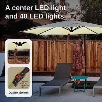 East Oak Offset Patio Umbrella, 10ft Hanging Cantilever Umbrellas with 40 Solar Lights,8 Ribs,Waterp...