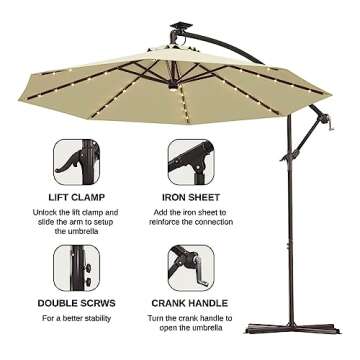 East Oak Offset Patio Umbrella, 10ft Hanging Cantilever Umbrellas with 40 Solar Lights,8 Ribs,Waterproof UV 30+ Protection and Fade Resistant Outdoor Umbrella, Beige