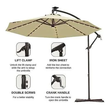 East Oak Offset Patio Umbrella, 10ft Hanging Cantilever Umbrellas with 40 Solar Lights,8 Ribs,Waterproof UV 30+ Protection and Fade Resistant Outdoor Umbrella, Beige