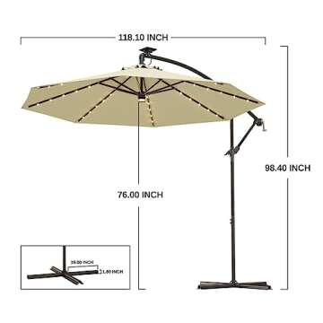 East Oak Offset Patio Umbrella, 10ft Hanging Cantilever Umbrellas with 40 Solar Lights,8 Ribs,Waterproof UV 30+ Protection and Fade Resistant Outdoor Umbrella, Beige