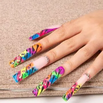LOVFUL Press on Nails Illusion | Handmade with Full Covered Crystals | Reusable Fake Nails | Square Long 2.2 in | H123-M