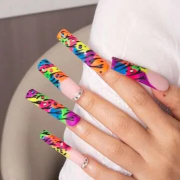 LOVFUL Press on Nails Illusion | Handmade with Full Covered Crystals | Reusable Fake Nails | Square Long 2.2 in | H123-M