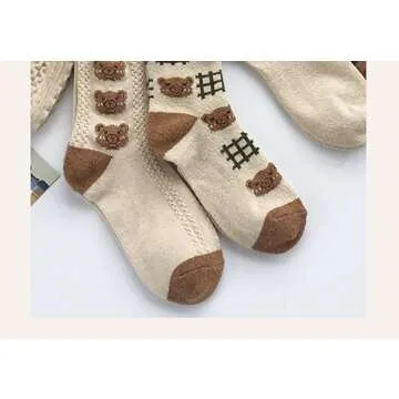 6 Pairs Vintage Socks Y2K Cute Bears Cotton Socks Gyaru Aesthetic Ankle Dress Socks Downtown Girl Preppy Accessories (6 Pairs,One Size)