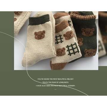6 Pairs Vintage Socks Y2K Cute Bears Cotton Socks Gyaru Aesthetic Ankle Dress Socks Downtown Girl Preppy Accessories (6 Pairs,One Size)