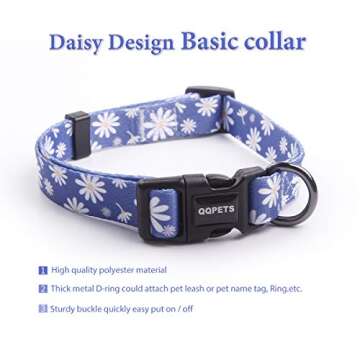 Dog Harness Collar Leash Set - No Pull Pet Adjustable Back Clip Halter Basic Collar Heavy Duty 5FT Anti-Twist Leash for Extra Small Puppy Medium Large Breed Training Running (Daisy, S)