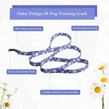 Dog Harness Collar Leash Set - No Pull Pet Adjustable Back Clip Halter Basic Collar Heavy Duty 5FT Anti-Twist Leash for Extra Small Puppy Medium Large Breed Training Running (Daisy, S)