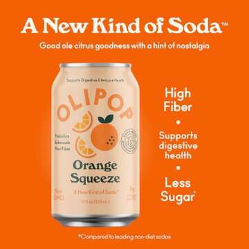OLIPOP Prebiotic Soda Pop, Orange Squeeze - Delicious Gut-Friendly Drink, 12 Cans