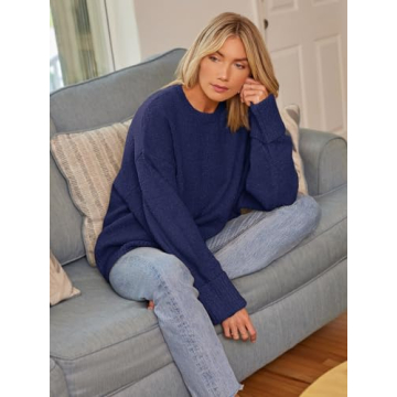 LILLUSORY Oversized Sweater Womens 2024 Fall Fashion Outfits Pullover Long Tunic Old Money Winter Clothes Cute Crewneck Trendy Knit Chunky Warm Knitted Top Navy Blue