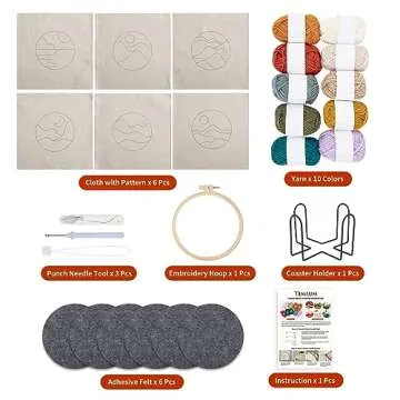 Temlum Punch Needle Coasters Kit - Engaging Embroidery for Beginners