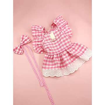 QWINEE Cute Dog Dress Ruffle Trim Cat Lace Princess Dresses with Bow Decor Puppy Tutu Skirt Holiday ...