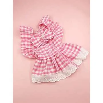 QWINEE Cute Dog Dress Ruffle Trim Cat Lace Princess Dresses with Bow Decor Puppy Tutu Skirt Holiday Party Costume Outfit for Small and Medium Cats Dogs Kitten Pink A X-Small