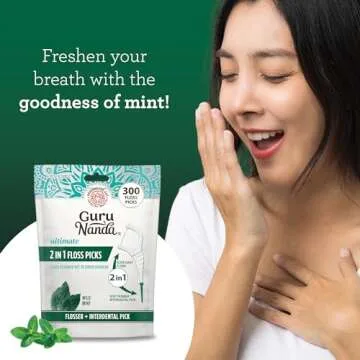 GuruNanda Dental Floss Picks - Mint, 300 Count, 2 in 1