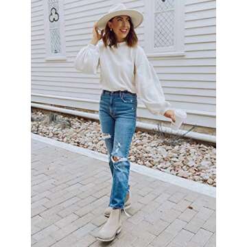 PRETTYGARDEN Women's Oversize Sweaters Loose Drop Shoulder Lantern Sleeve Round Neck Fashion Pullover Sweater Tops (Apricot, Small)